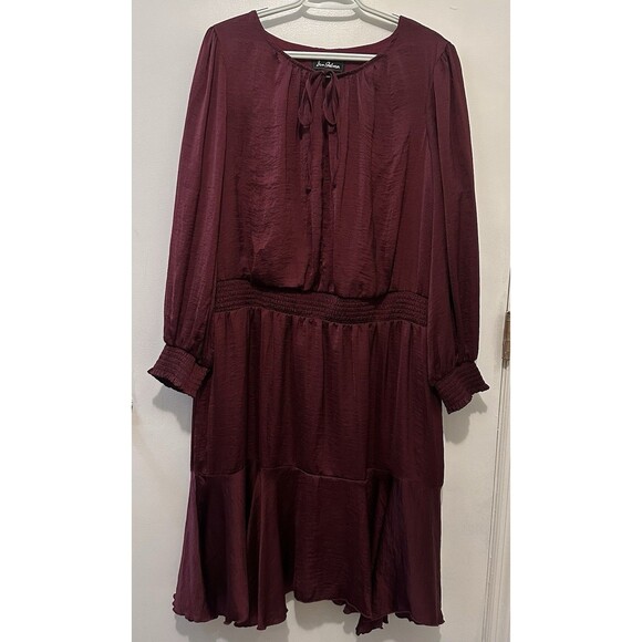 Sam Edelman Women’s size 2X A-line Smocked Waist Mini Dress Burgundy Satin - Picture 1 of 4